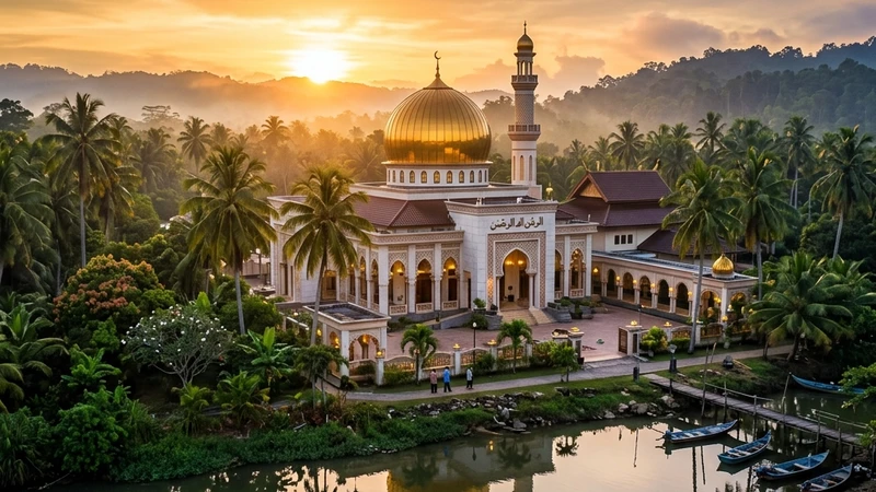Serene mosque at dawn representing Subuh prayer time